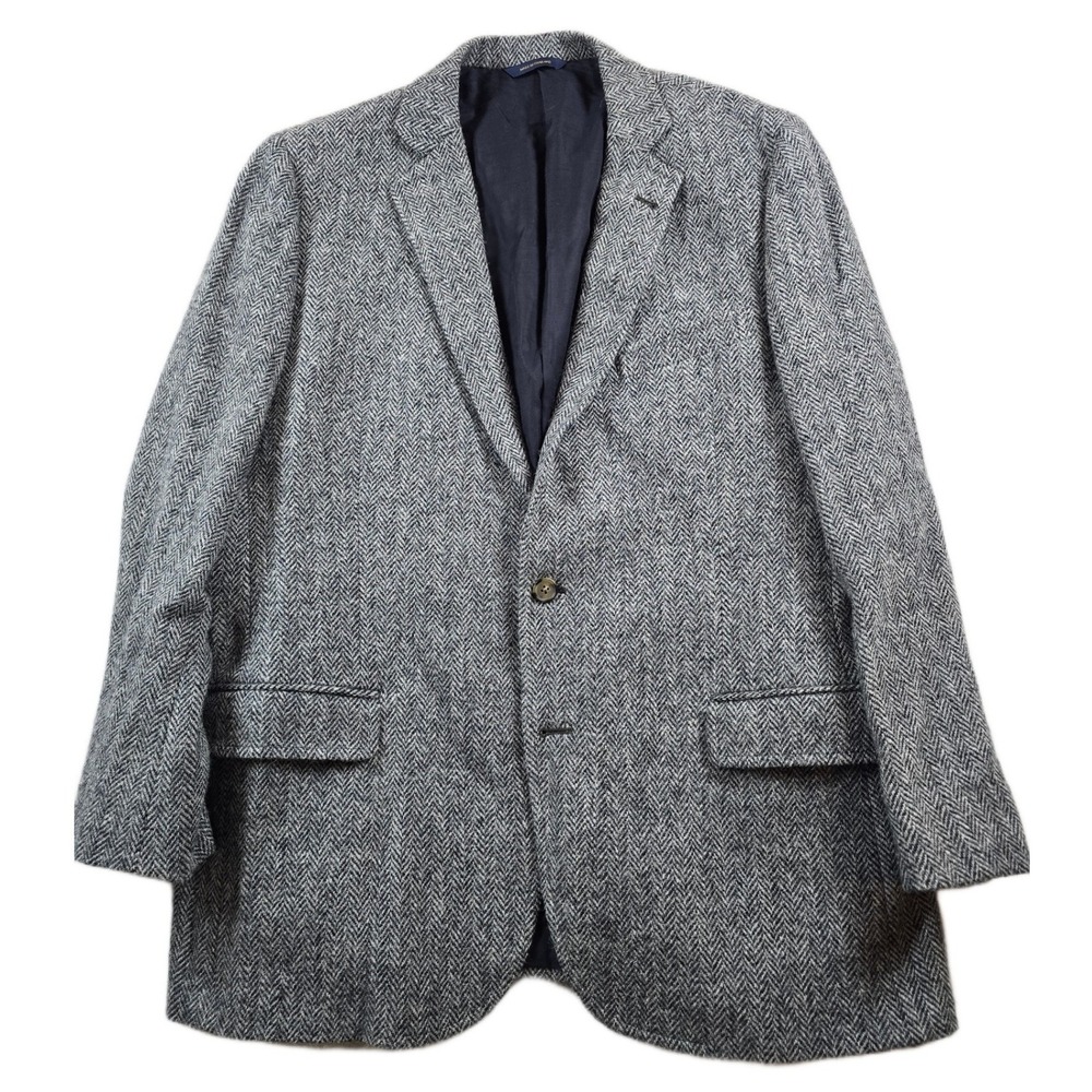 Brooks Brothers Harris Tweed Blazer Mens 44R Grey Wool Herringbone Fitzgerald